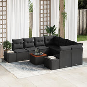 Set Divano Giardino 9 Pezzi con Cuscini Nero in Polyrattan e Acacia