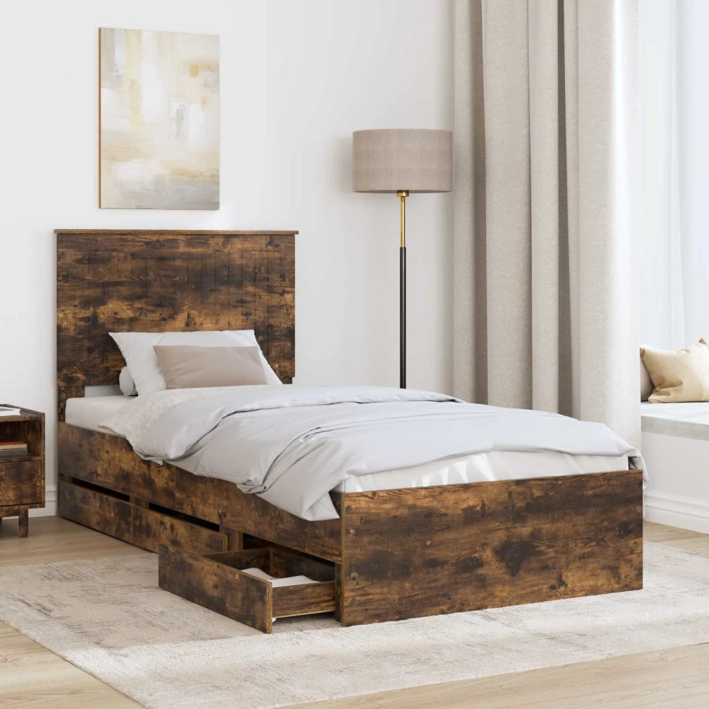 Letto singolo | Letto per adulti | Struttura del letto con cassetto Rovere fum¨¦ 90 x 200 cm