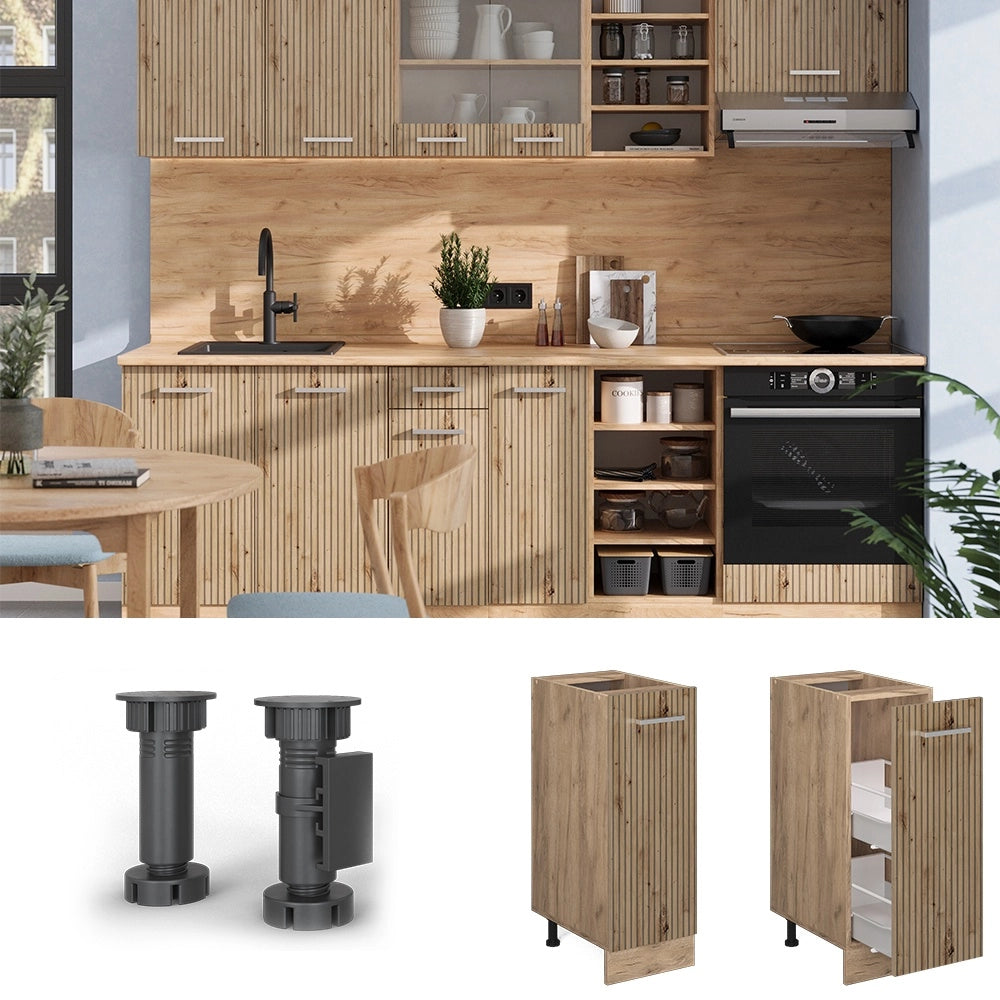 Armadio cucina dispensa alto R-Line Rovere artigianale/Rovere dorato 30 cm, PL Antracite Vicco