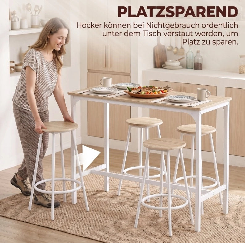 Set tavolo bar 5 pezzi con 4 sgabelli, rovere