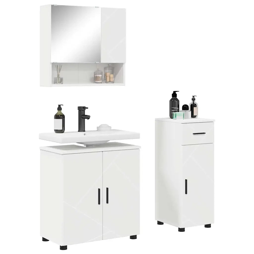 Set di mobili per il bagno con cassetto con porta 3 pcs Bianco