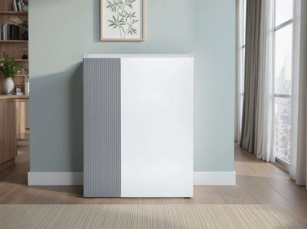Mobile Portascarpe Caresan, Scarpiera 20 Paia Made in Italy, 87x34x115h cm Bianco Lucido