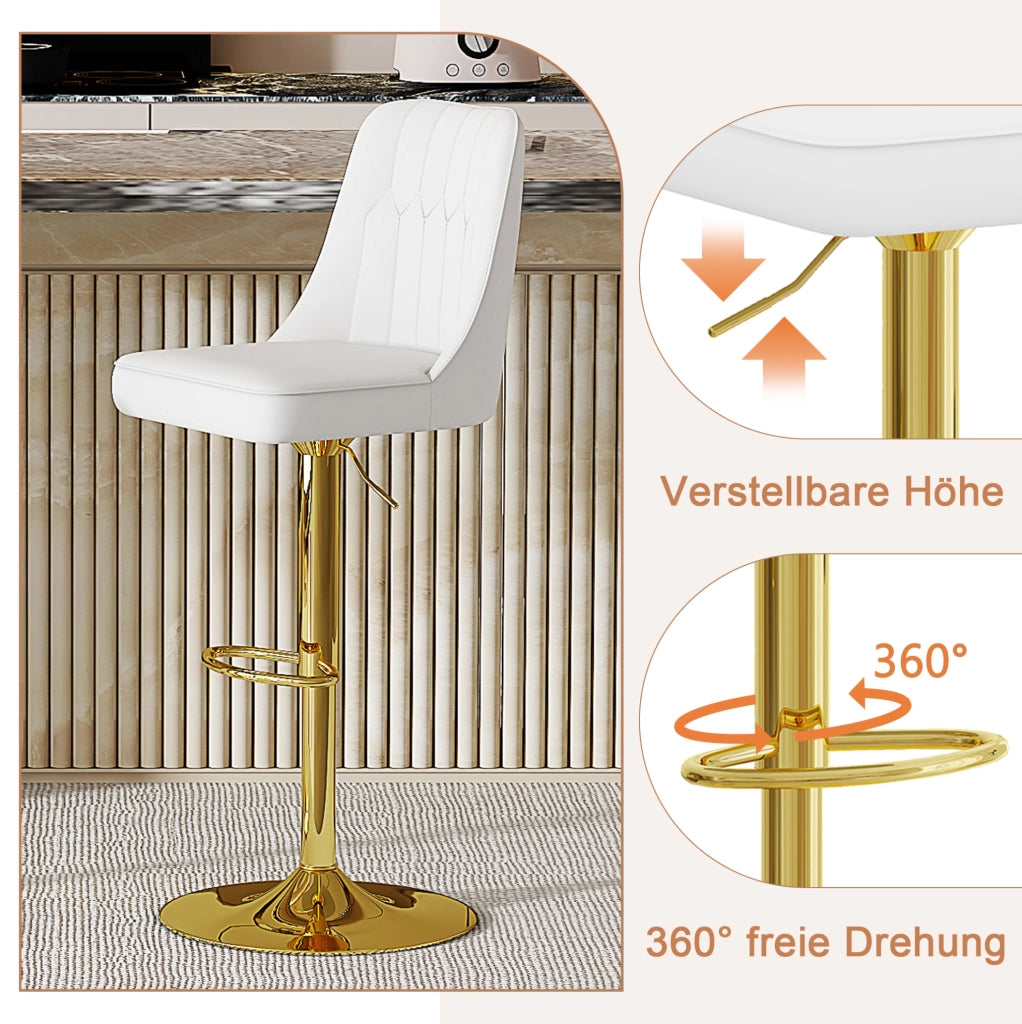 Set di 2 sgabelli bar regolabili bianchi e oro con schienale