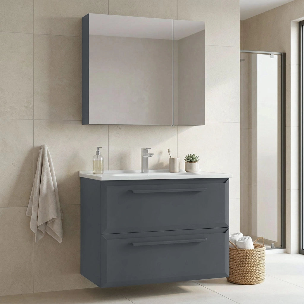 Set mobile lavabo con specchio (2 pezzi) "Nuvola 80 v2" - 80 x 50 x 62 cm - Antracite