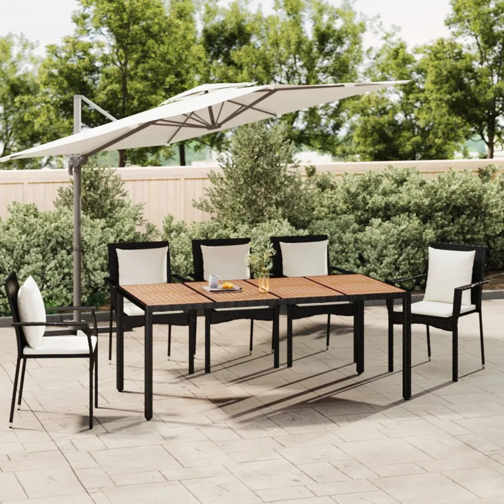 Tavolo da Giardino | Tavolino da esterno Piano Legno Nero Polyrattan Massello Acacia