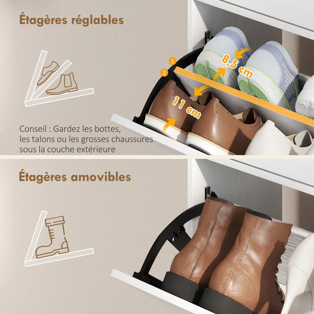 Armadio per scarpe con cassetti e ripiani ¨C zephmum ¨C bianco 99.4x23.8x106.6cm