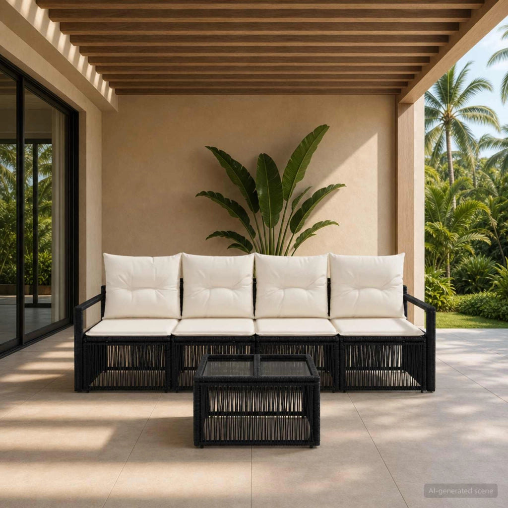 Set Divano da Giardino 5 pz Nero polyrattan 3435637