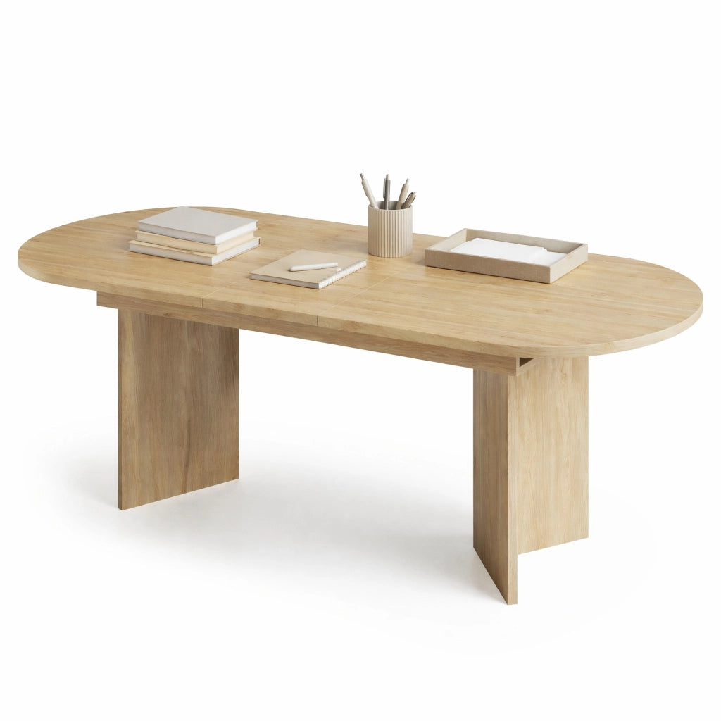 Tavolo da pranzo allungabile 4-8 posti, piano 18 mm, colore rovere, struttura in MDF