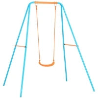 Altalena per Bambini 3-8 Anni da Giardino in Acciaio e PE con Seggiolino e Picchetti, 163x145x181 cm