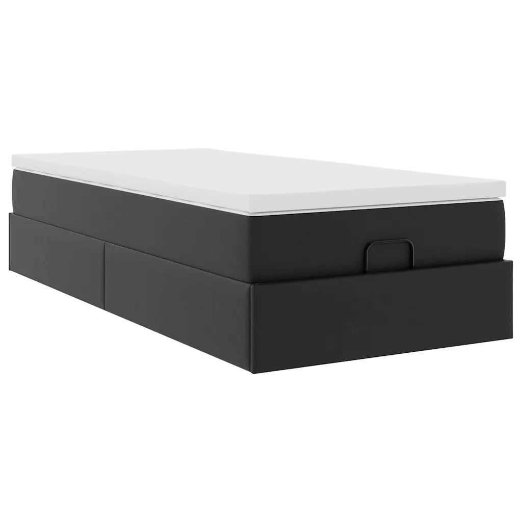 Struttura Letto Pouf con Materasso Nero 90x200 cm Similpelle 3311016