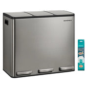 SONGMICS Pattumiera Cucina 3 x 18 L, Cestino per Raccolta Differenziata 3 Scomparti, 15 Sacchetti, Secchi Rimovibili, Coperchio, Maniglie, Chiusura Morbida, Acciaio Inox, Argento LTB254EZ01
