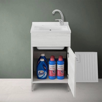 Mobile lavatoio 50x50 cm 1 anta bianco venato con vasca in resina