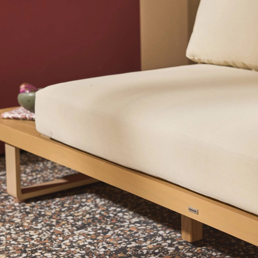 Panca da giardino in legno di acacia e alluminio, 2 posti, beige