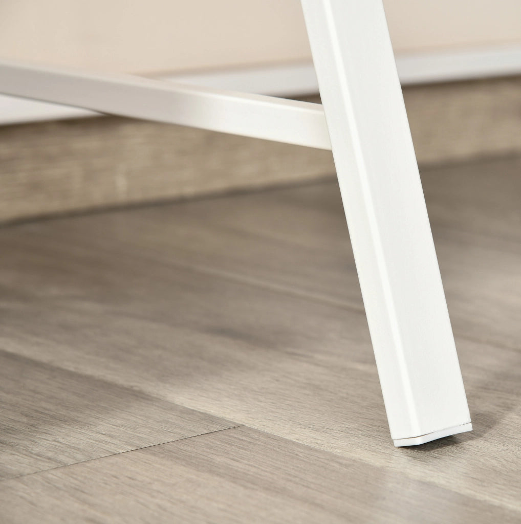 Scrivania per computer 84x45x85 cm bianco e rovere con passacavi e ripiano