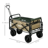 Carrello da Giardino 110L con Maniglia Telescopica e Fondo Apribile in Acciaio e Tessuto Oxford, Cachi