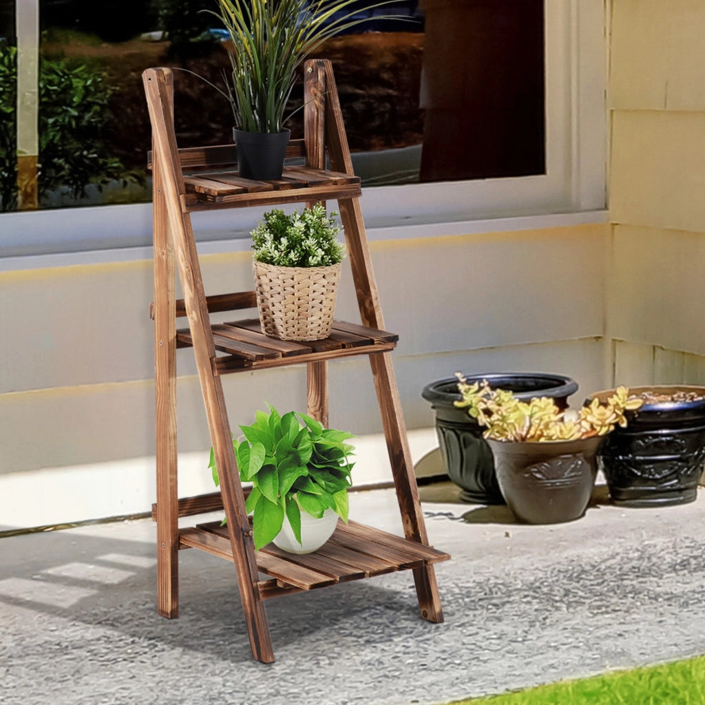 Easycomfort Portapiante Pieghevole Portavasi in Legno di Abete con 3 Livelli Scaffale da Esterno per Piante Portafiori 40x37x93cm