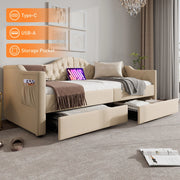 Letto con cassetti divano letto Xylo - 90x200 cm - Beige - USB Type C
