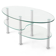 Tavolino ovale 89 x 49,5 x 45 cm con 3 ripiani portaoggetti stile moderno in vetro temperato trasparente 20_0021092