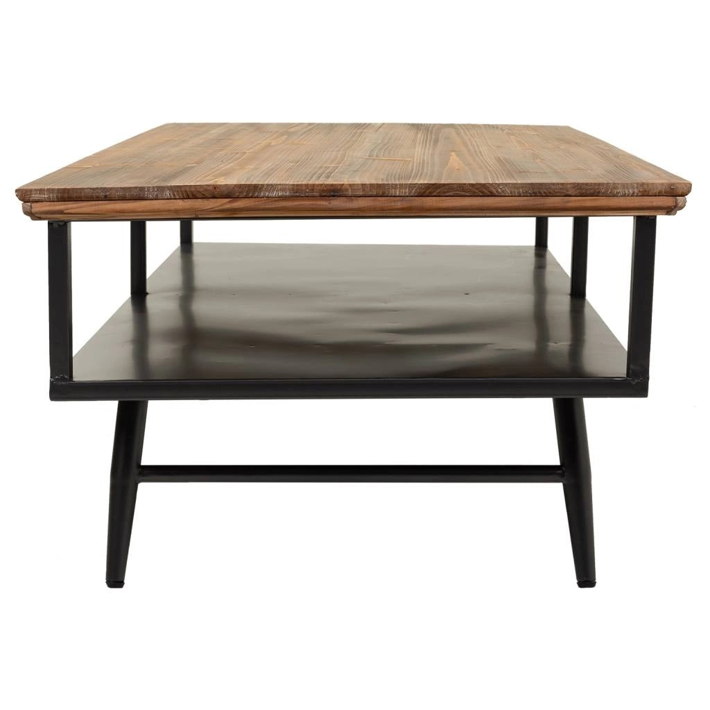 Tavolino in metallo nero e legno 125x65,5x44h