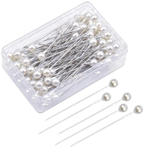 Parelspilli 100 pezzi - Spilli di perla bianchi - Riciclabili - Per cucire/Zavorrare - Decorazioni - Lunghezza 4,1 cm - Spilli
