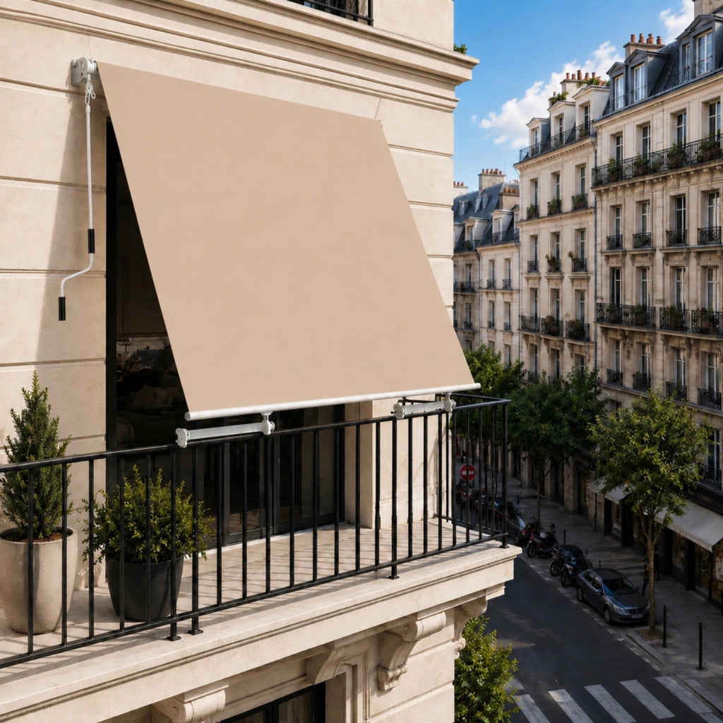 Tenda Da Sole Con Manovella Telaio In Alluminio Telo In Poliestere 280G Difesa Dal Sole Privacy Per Balcone Terrazza Veranda E Spazi All Aperto 250x250x50 Cm Beige