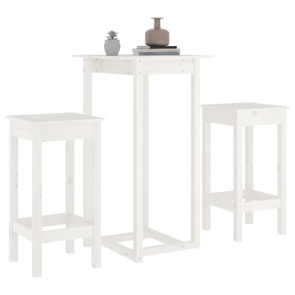 Set da Bar 3 pz Bianco in Legno Massello di Pino 3124728