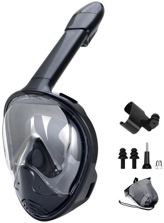 Snorkelmasker completo con supporto per fotocamera rimovibile per snorkeling e nuoto - Nero - L/XL