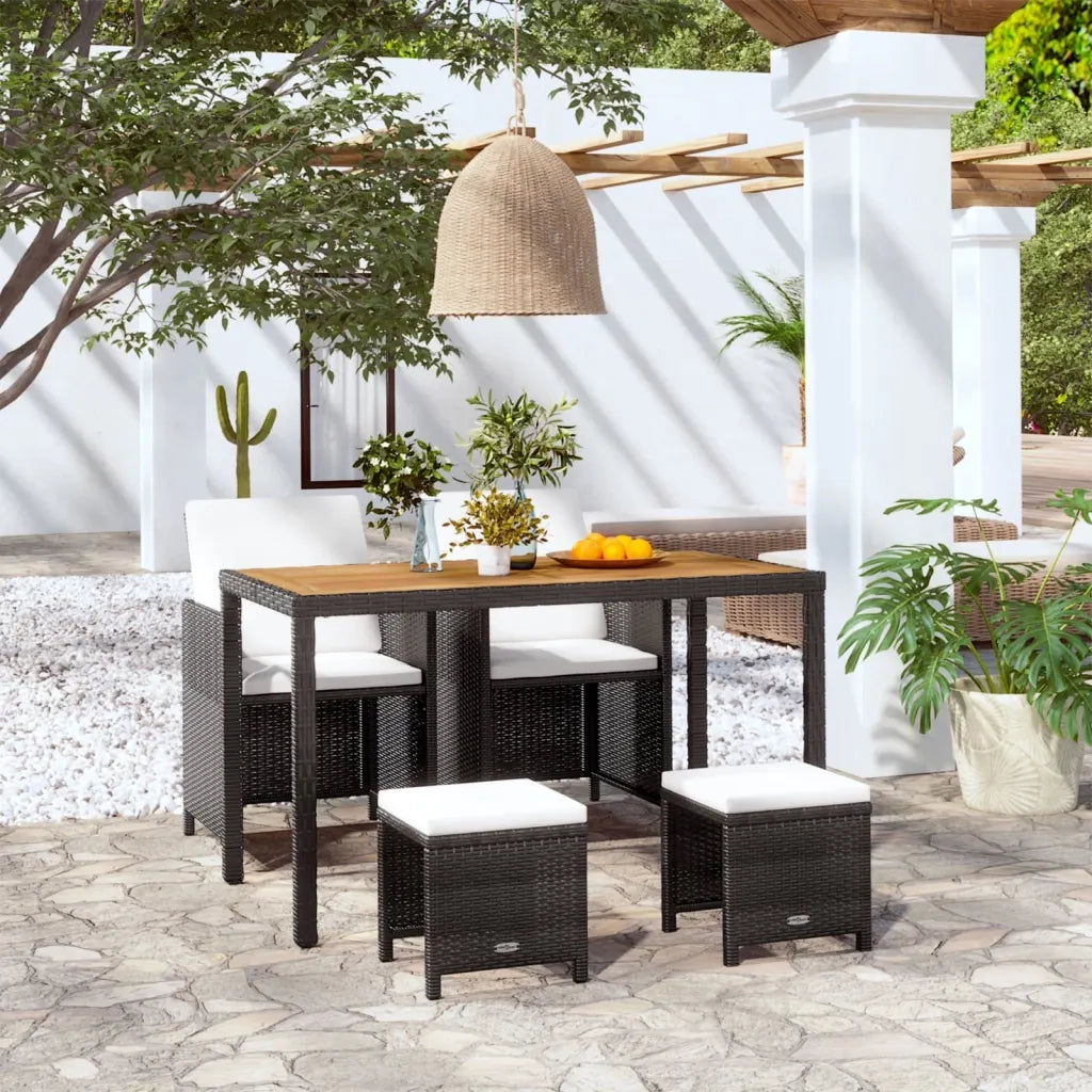 Set da Pranzo da Giardino 5 pz | Set Salotto da Giardino Polyrattan e Legno Acacia Nero