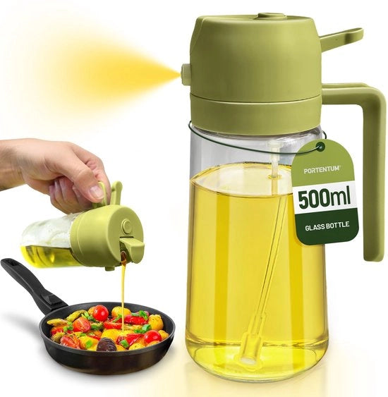 Olioverstuiver 2 in 1 per olio per cucinare - 500 ml flacone sicuro per l'uso alimentare, olioverstuiver per teglia, olioverstuiver di alta qualità, olioverstuiver per air fryer (verde)