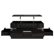 Tavolino lucido, 2 cassetti, illuminazione a LED, piano regolabile in altezza, nero