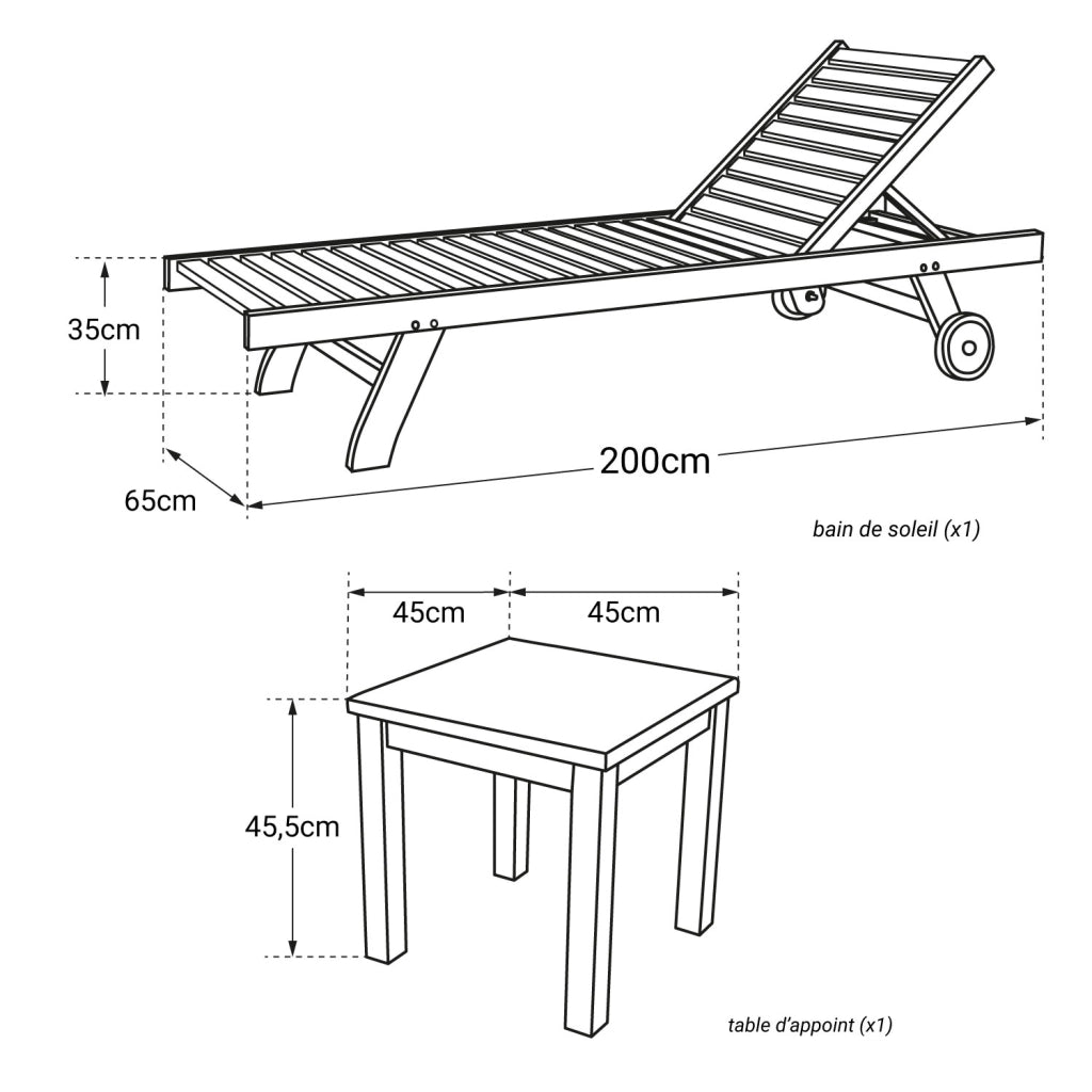 Set prendisole dritto in teak conTavolino JAVA