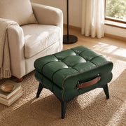 Pouf Poggiapiedi Multifunzionale con Maniglia e Piedini Antiscivolo in PU Legno Verde