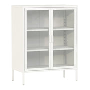 Credenza in metallo con ante in vetro acciaio e vetro temperato 102 x 80 x 40 cm bianco 03_0006607