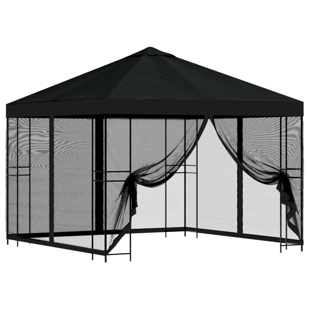 Gazebo da giardino con pareti laterali 3 x 3 m Nero 900346