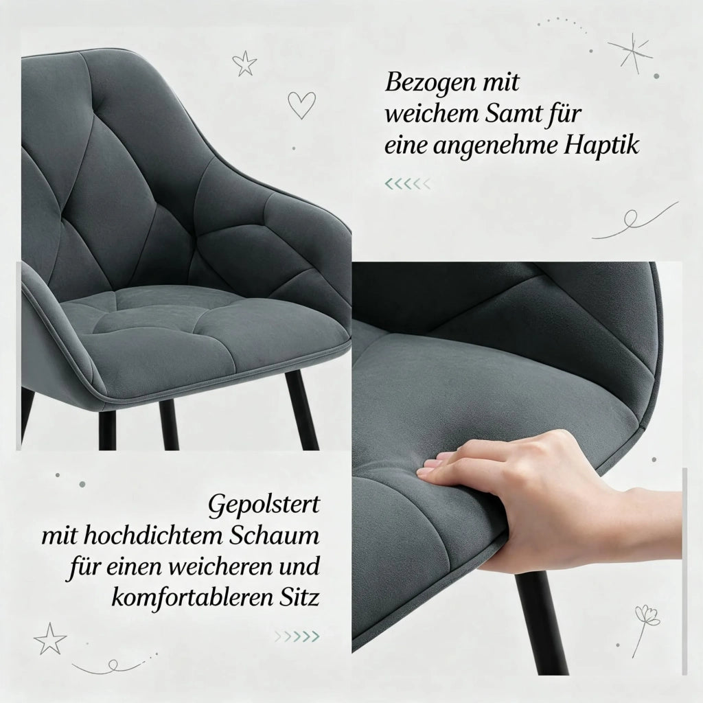 Set 2 Sedie da Pranzo Moderne, Schienale Ergonomico, Imbottite e Comode
