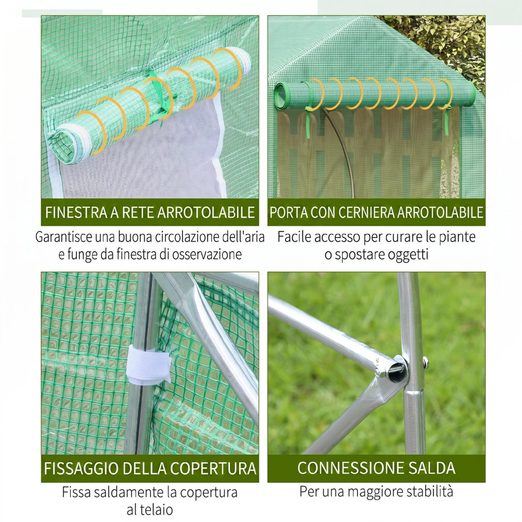 Serra per Orto a Tunnel 4.5x3x2m con Tetto Spiovente in PE e Tubi d'Acciaio Verde Scuro