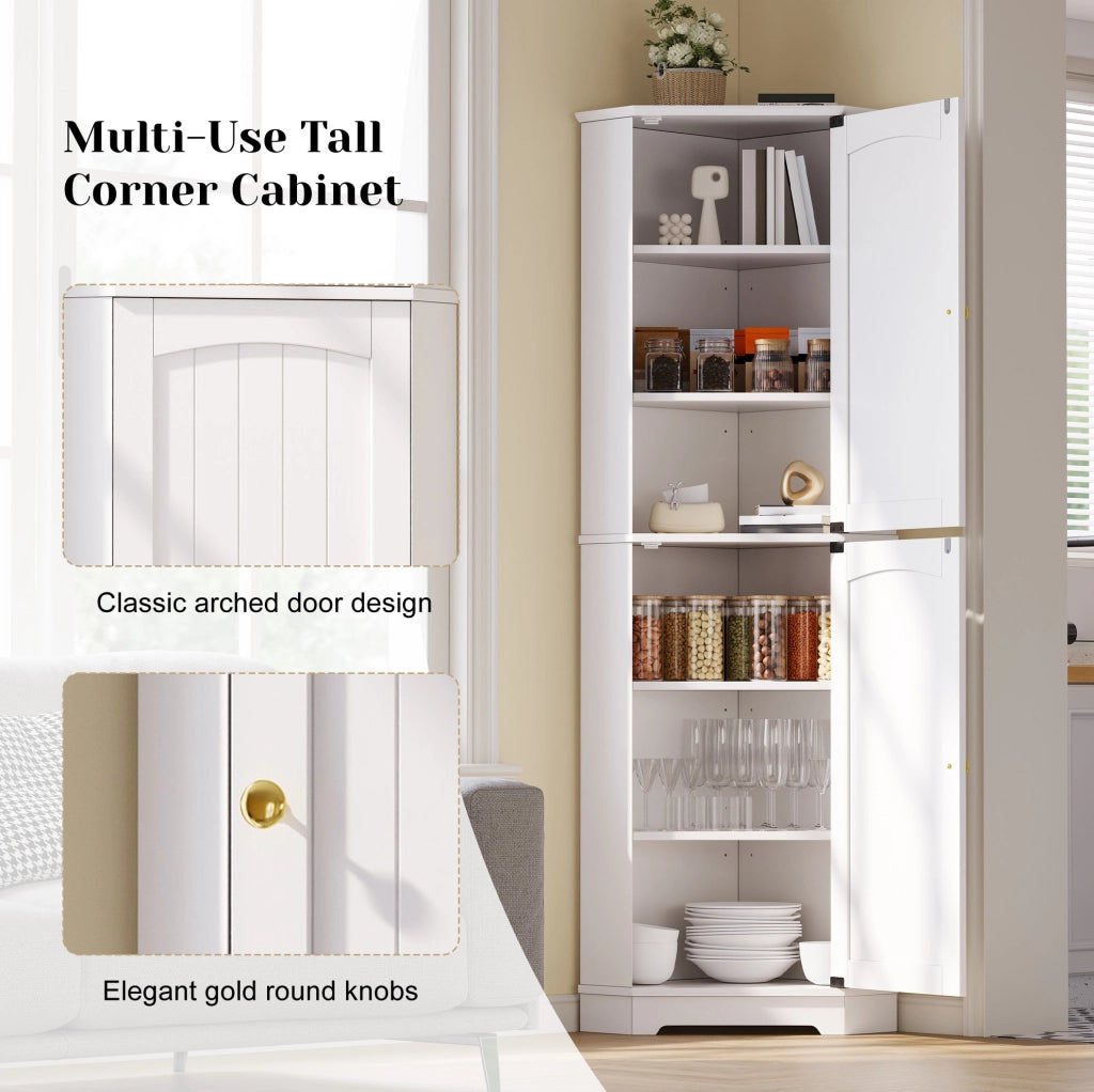 Mobile angolare con 2 ante e ripiani regolabili; 42 x 42 x 166 cm; bianco in MDF