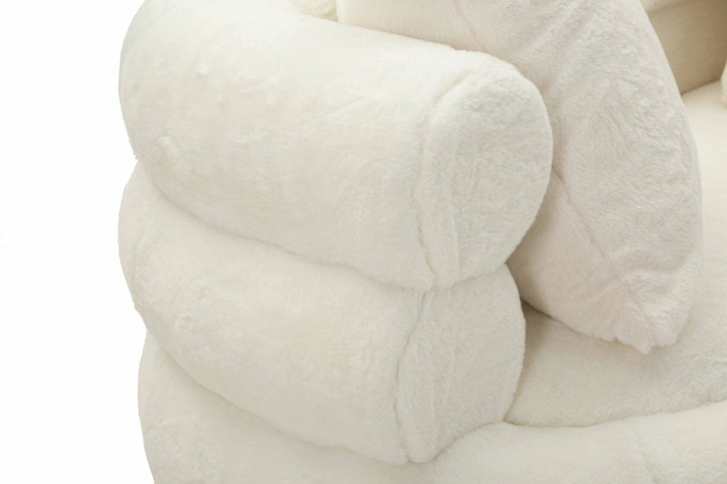 Divano fisso 2 posti Casier, Sofà dritto, Divanetto per salotto, Poltrona matrimoniale, 133x68 h69 cm, Bianco e Oro