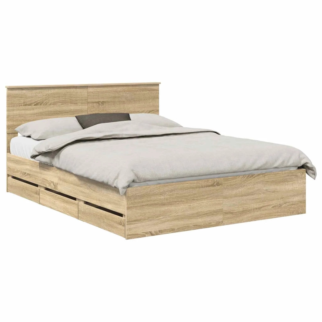Letto matrimoniale | Letto per adulti | Struttura del letto con cassetto Rovere Sonoma 150 x 200 cm