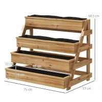 Fioriera Rialzata a 4 Livelli con Fori di Drenaggio e Tessuto non Tessuto, in Legno di Abete, 75x57x60.5 cm