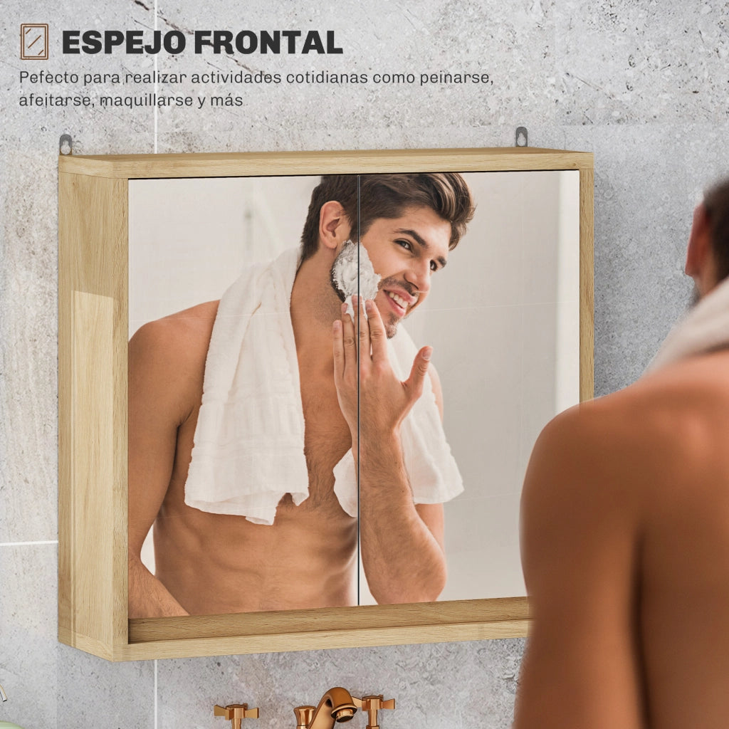 Armadietto da Bagno con Specchio ¨C zephmum ¨C Legno Naturale 48x14.5x45cm