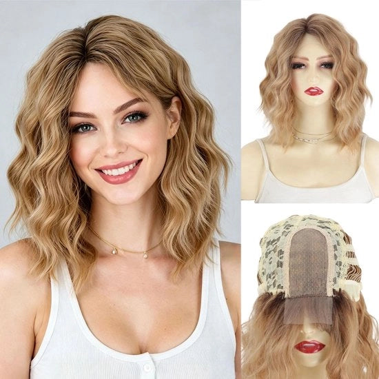 Pruika con boccoli ondulati - Lace Front - Finta parrucca - Sottopancia - Effetto realistico di capigliatura - Adatto per capelli fini - Pezzo di parrucca