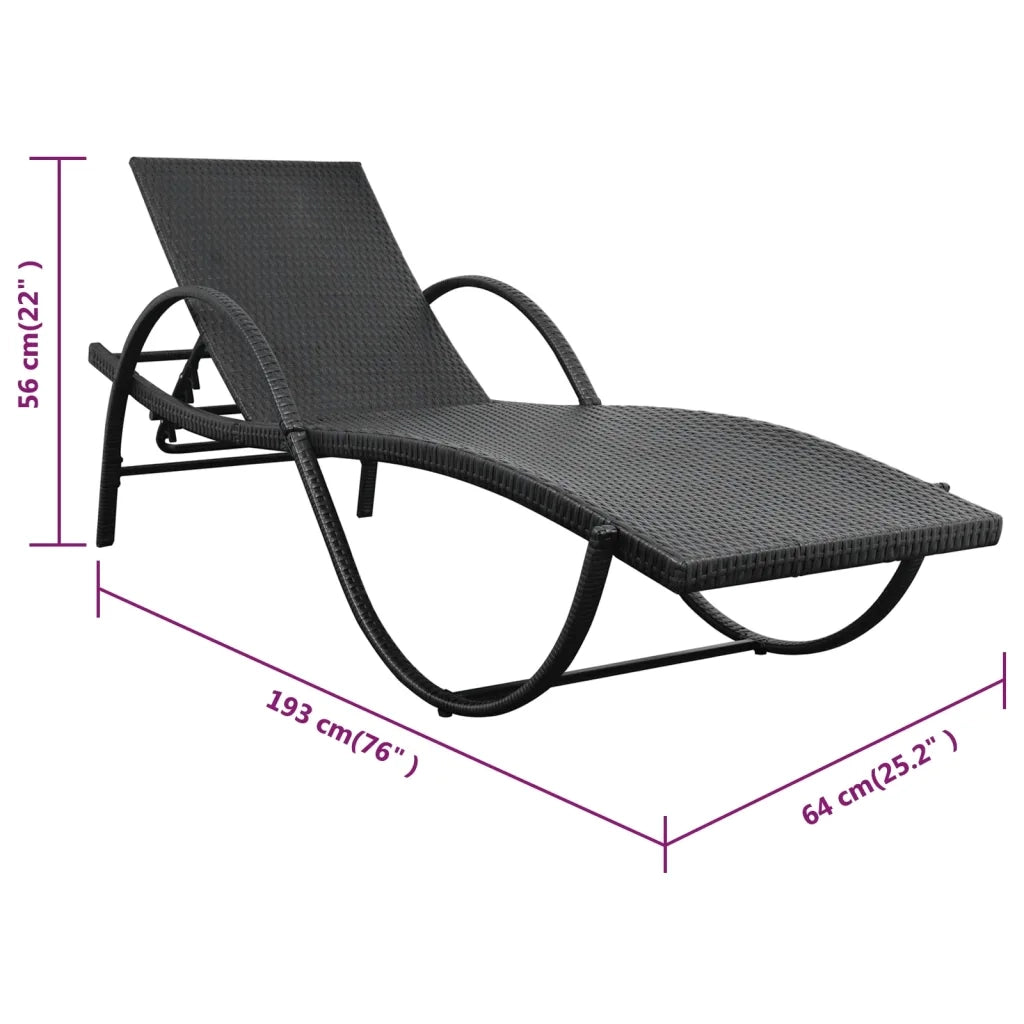 Lettino Prendisole con Cuscino in Polyrattan Nero 42884