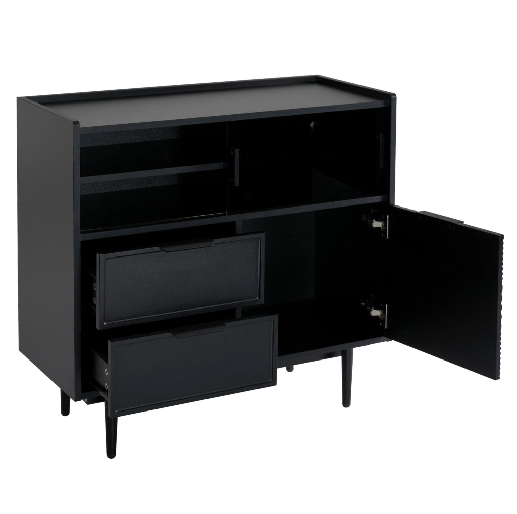 Credenza contenitore 80 cm in MDF nero con anta in vetro e LED