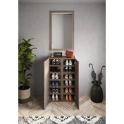 Mobile contenitore con 2 ante e 5 ripiani regolabili, collezione KEY, colore marrone e rovere