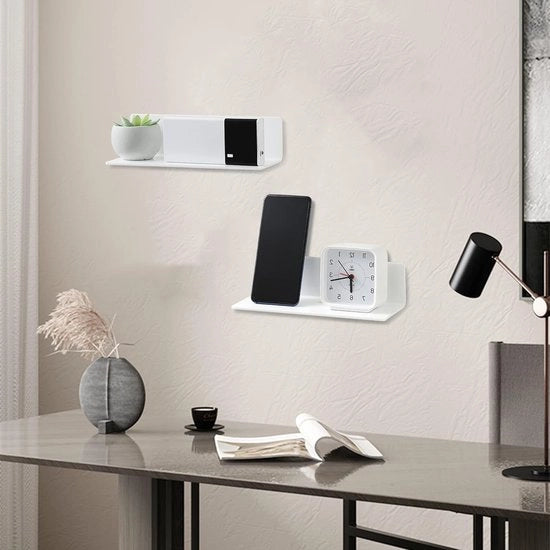 Pannelli Acrilici Senza Fori - 2 Pezzi Decorazione a Parete - Stabilità per Salotto - Camera da Letto - Ufficio - Bagno e Cucina - Bianco con 4 Clip per Cavi