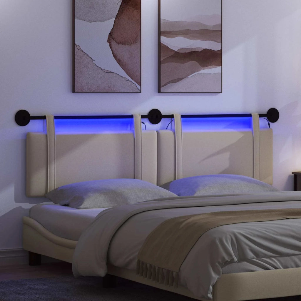 Testiera sospesa Con luce LED Crema Tessuto 3423974