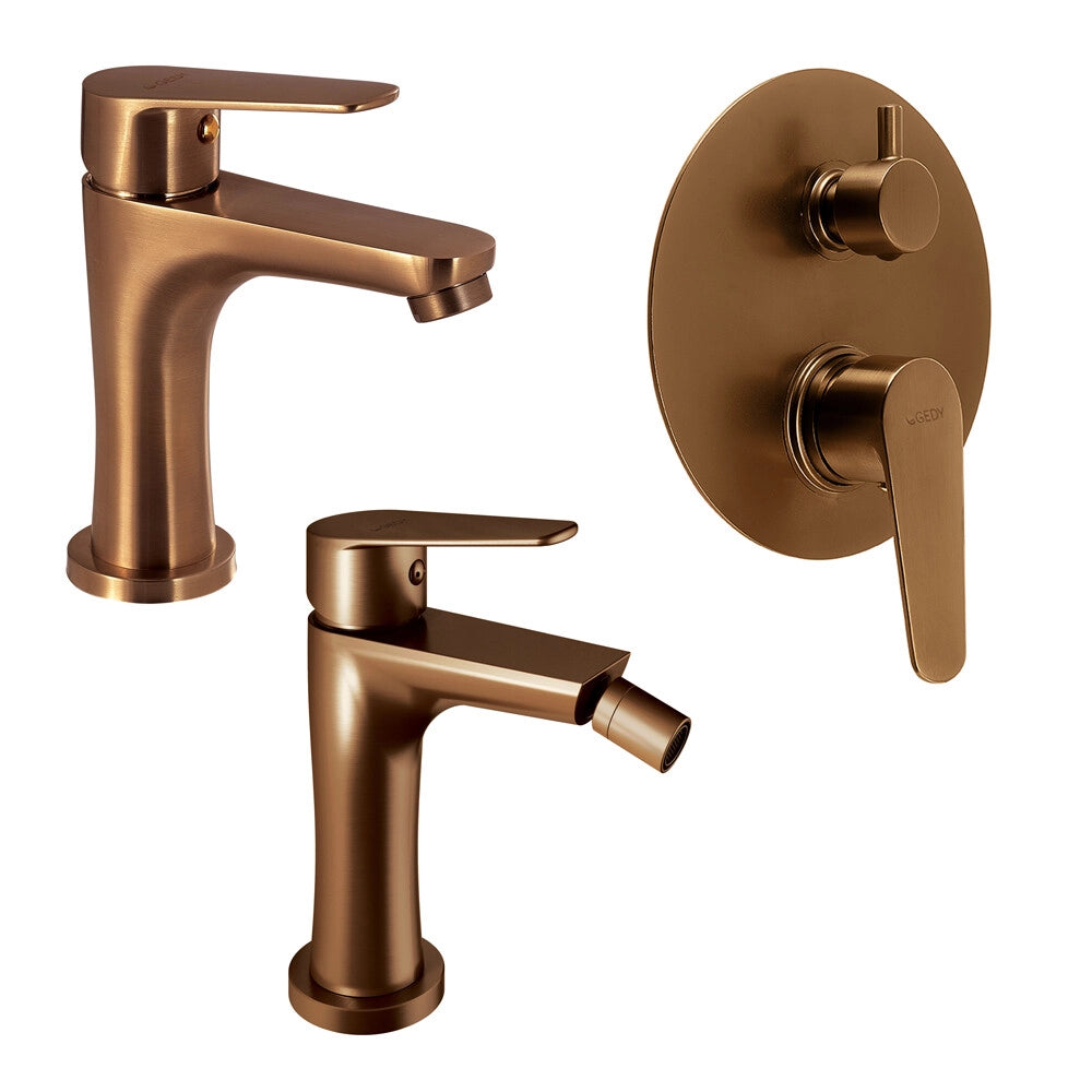 Set miscelatori lavabo bidet e doccia con deviatore oro rosa Como di Gedy