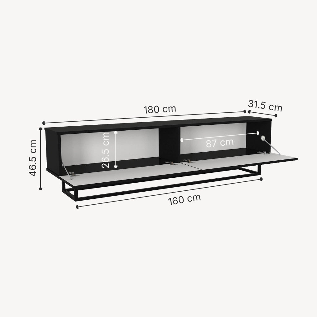 Mobile Porta TV Verpsboga a 2 Ante Decorative e Telaio in Metallo 180x32x47 cm - Nero [en.casa]
