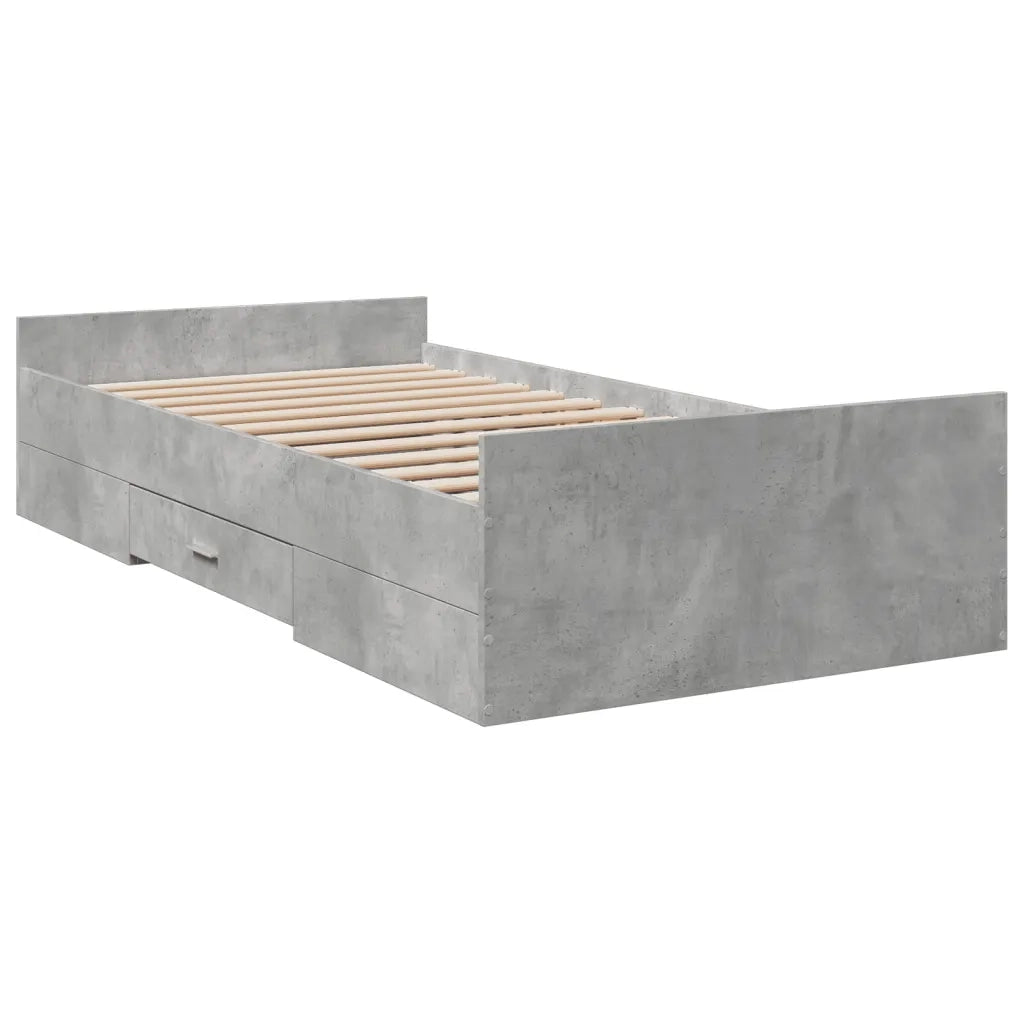 Letto singolo | Letto per adulti | Giroletto Cassetti Grigio Cemento 75x190 cm Legno Multistrato